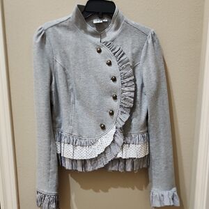 Stylish Gray Women's Jacket with Ruffle Detail